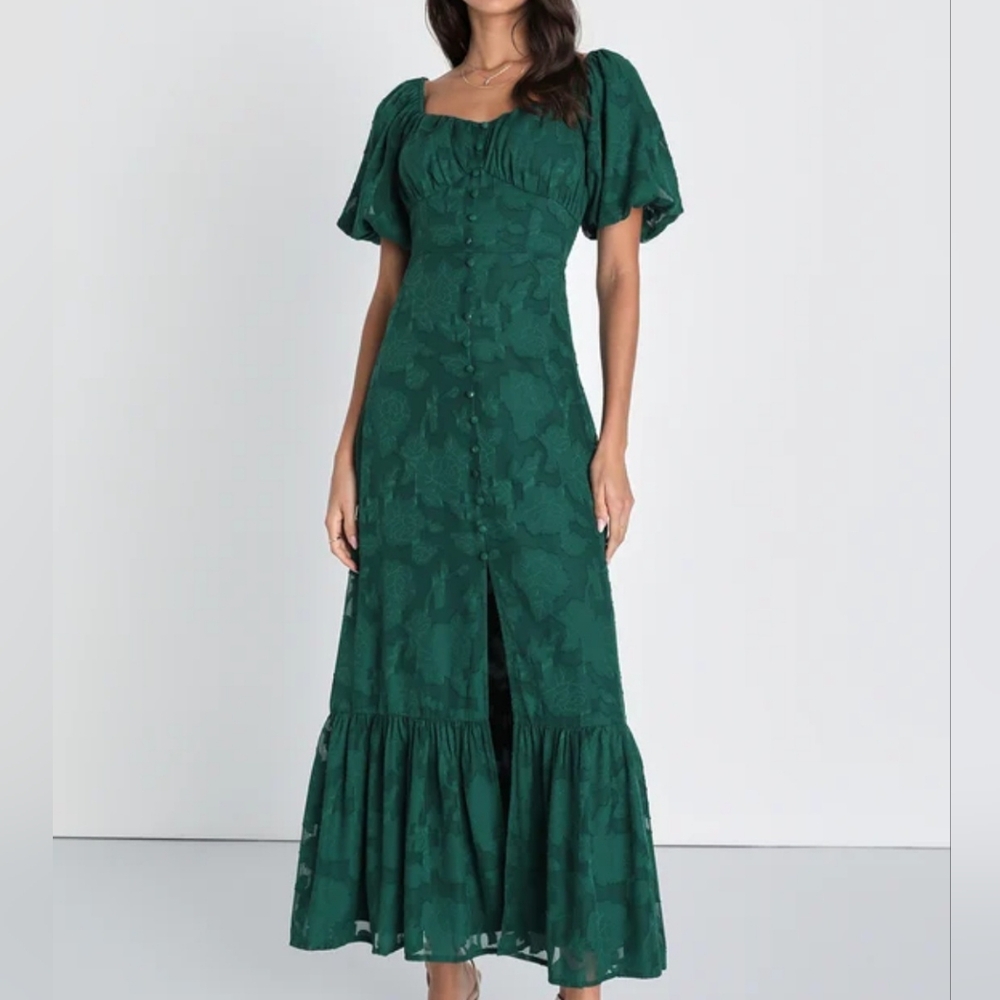 Lulu's Green Tiered Ruffled Maxi Dress